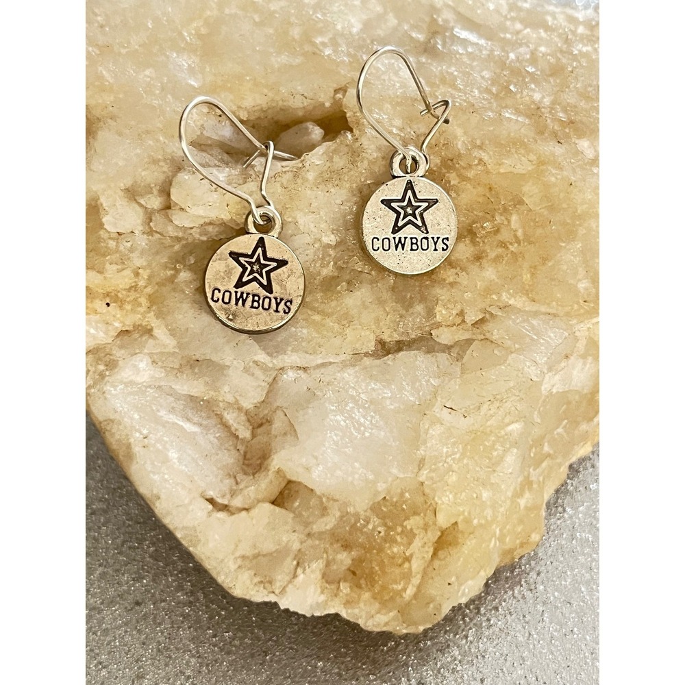 Sterling Silver Dallas Cowboys NFL Football Team Texas Star Stamped Earrings-New - Picture 5 of 10